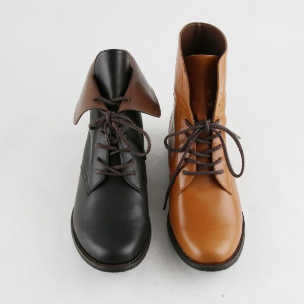 【接單手工製】寬腳版友善!全真皮2WAY反摺綁帶短靴 