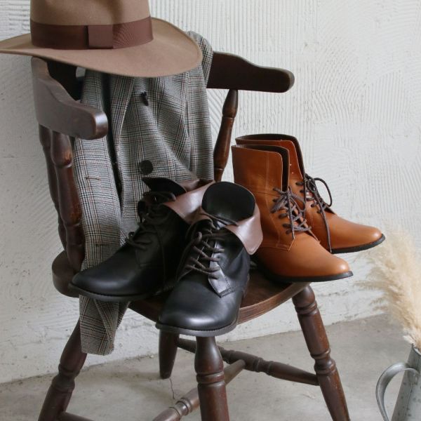 【接單手工製】寬腳版友善!全真皮2WAY反摺綁帶短靴 
