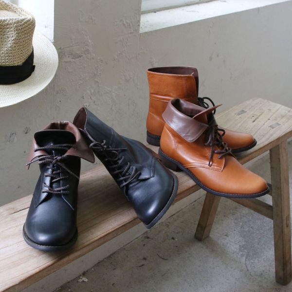 【接單手工製】寬腳版友善!全真皮2WAY反摺綁帶短靴 