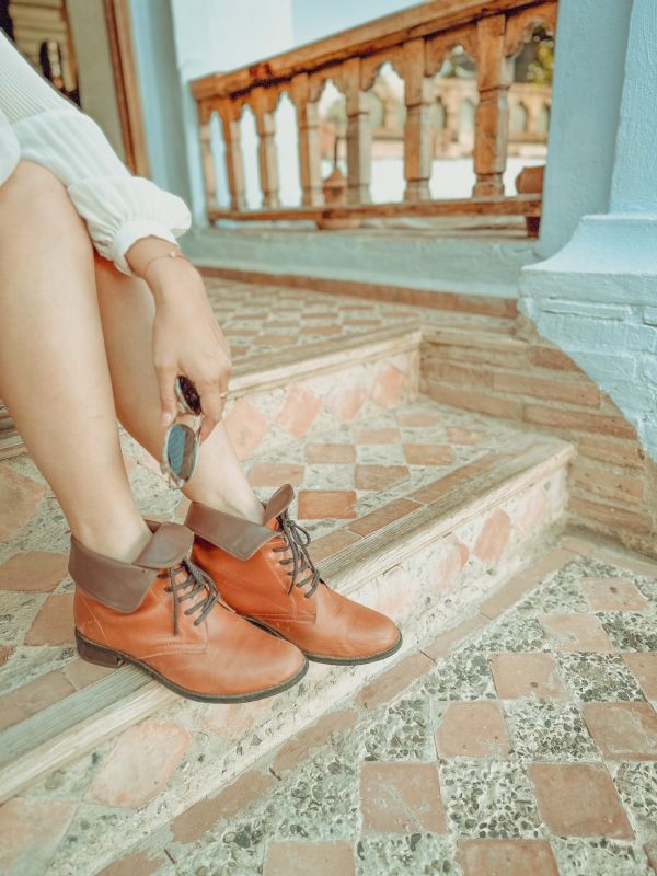 【接單手工製】寬腳版友善!全真皮2WAY反摺綁帶短靴 