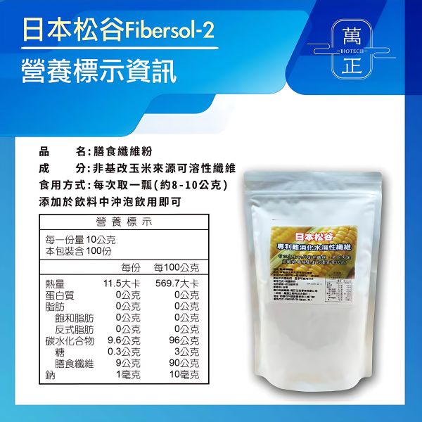 萬正生技 日本專利松谷fibersol-2難消化性糊精纖維 水溶性纖維 造粒型好溶解 