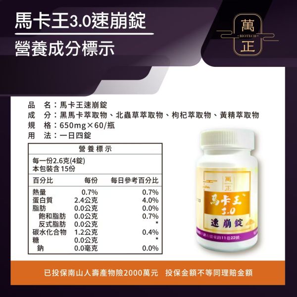 馬卡王第三代 瑪卡50倍 可素 再添加黃精  美國大廠馬卡+三大台灣專利素材打造美好夜晚 