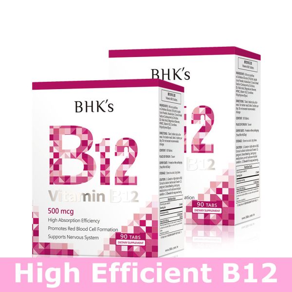 BHK's Vitamin B12 Tablets【High Efficient B12】 B-complex,Vitamin B+Iron,Vitamin B Complex, Recommended energy vitamin, rosy complexion, women vitamin B, energy boost