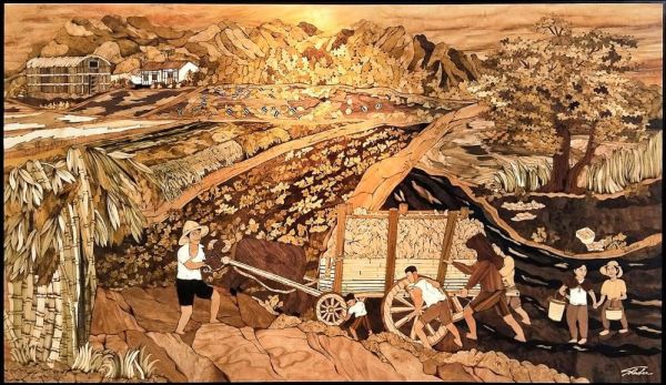 木箔藝術畫作-農村文化系列-憶母牛懷親恩 木箔原創,木箔藝術,農村文化,藝術畫作,木皮藝術,台灣美術獎,藝術菁英獎,入厝禮,收藏品,送禮首選