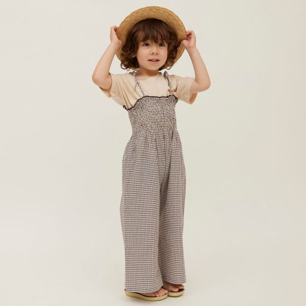 PETITMIG P2 Salopette 格紋連身寬褲 