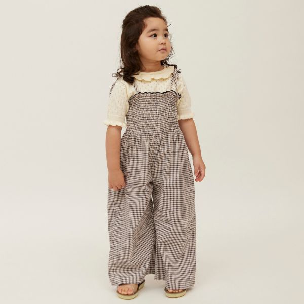 PETITMIG P2 Salopette 格紋連身寬褲 